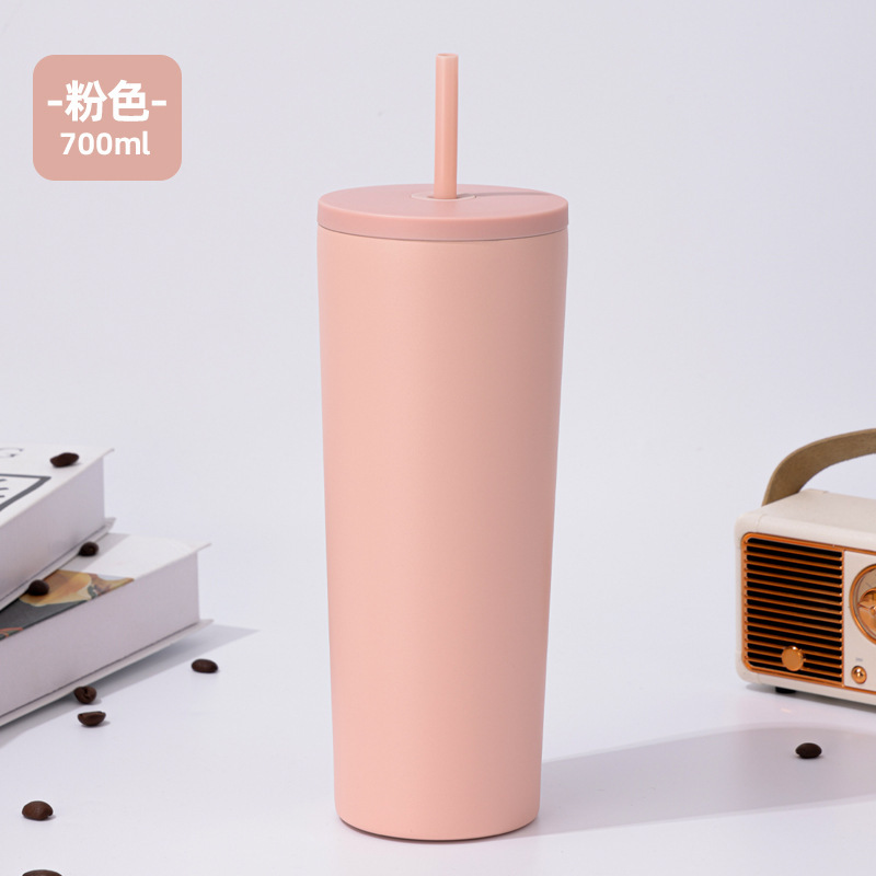 新款304不锈钢保温吸管杯便携简约纯色双层水杯大容量女生咖啡杯|undefined