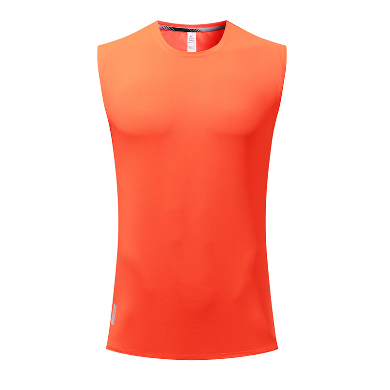 Verano hombres de seda de hielo deportes fitness Chaleco de secado rápido entrenamiento transpirable sin mangas casual suelta cuello redondo corte manga