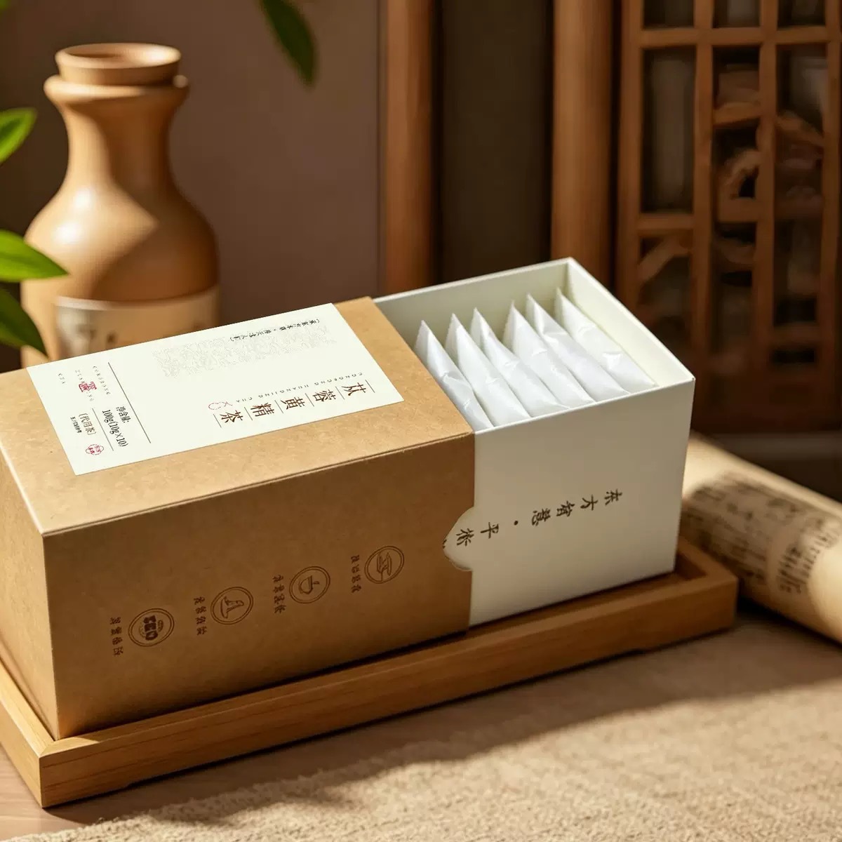 Rou Cong Rong Huang Jing Herbal Tea Blend with Goji Berry and Mulberry 100g Gift Box in use