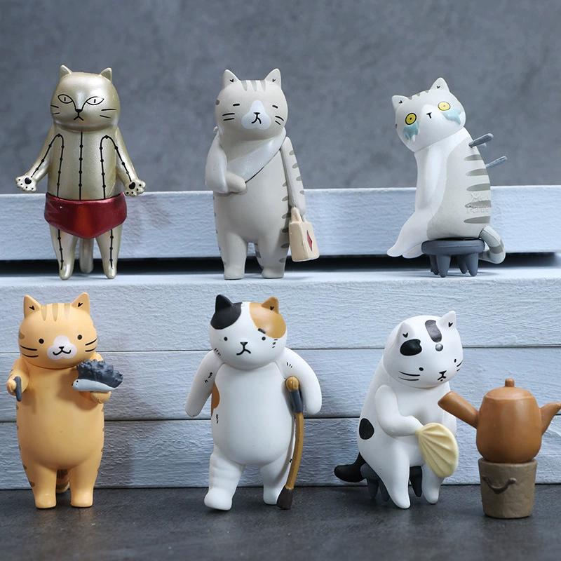 6 фигурок Китайского музея боевых искусств, китайская мода, Blind Box, кошачья леди, декор, голова аккупунктура, калико кот модель украшения