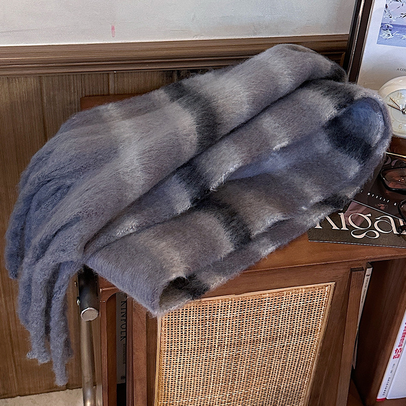 Bufanda Térmica de Color Liso con Flecos de Imitación Lana para Invierno