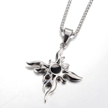 时尚爆款嘻哈百搭钛钢火焰十字架吊坠个性男女休闲情侣项链