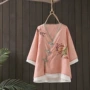 v领复古文艺刺绣服