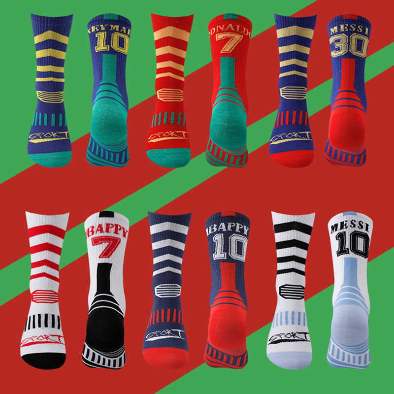 Football Socks Men's Mid-Length Ronaldo Socks Messi Sweat-Absorbent Breathable Ins Trendy Versatile Student Sports High Socks