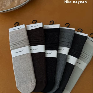 hilo nayean南业日本bling纱柔软平板无骨袜子小香风女中筒堆堆袜