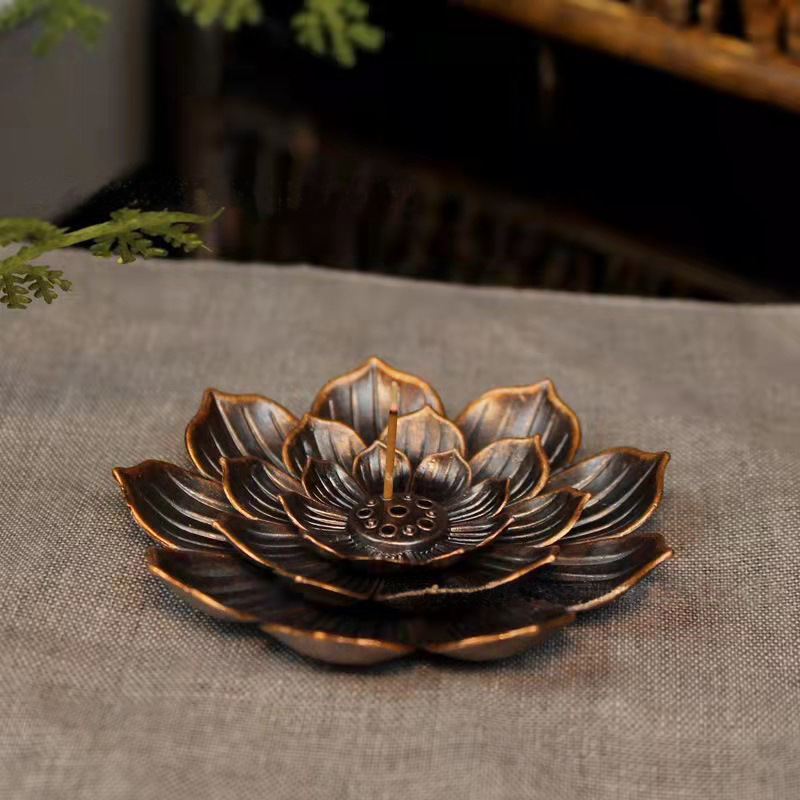 Alloy Lotus Multi-hole Incense Burner, Antique-style Incense Tray for Home Use, Buddhist Incense Stand, Indoor Incense Burning, Reclining Incense Holder, Lotus Incense Holder