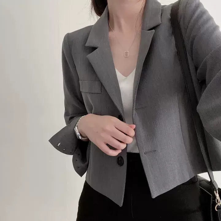 尺寸已更新 复古翻领两粒扣宽松百搭通勤小个子西装短外套 女装