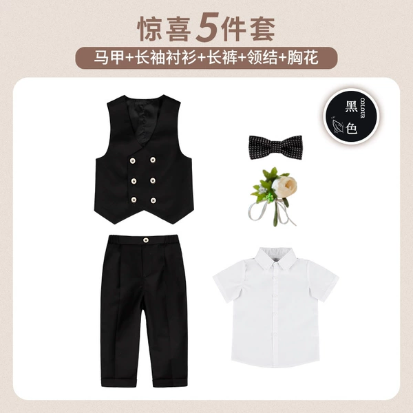 Black vest, set, shirt