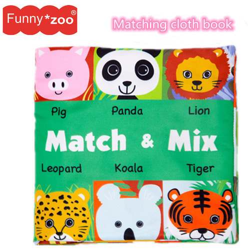 Funnyzoo animal character face matching cloth book baby early education cognitive three-dimensional cloth book rattle toy cloth book