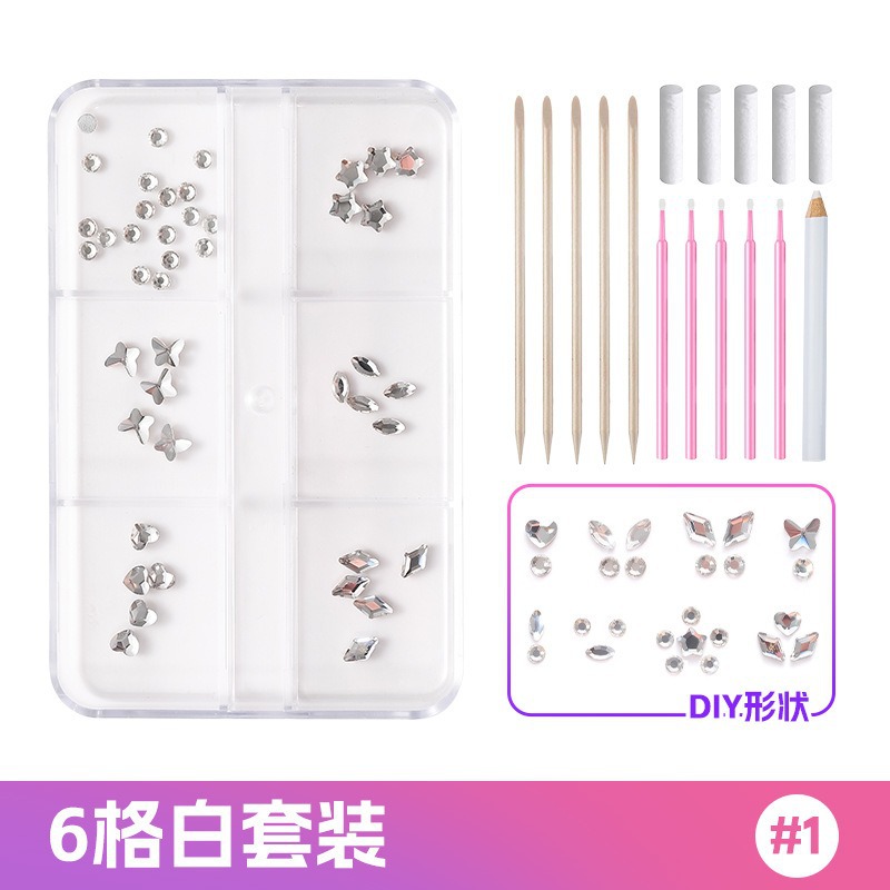 NO.1-흰색 6 그리드 치과 드릴 세트 [접착제 없음]