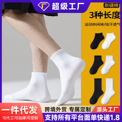 新疆棉袜子男女同款四季款四季吸汗防臭中长筒运动篮球纯色棉短袜