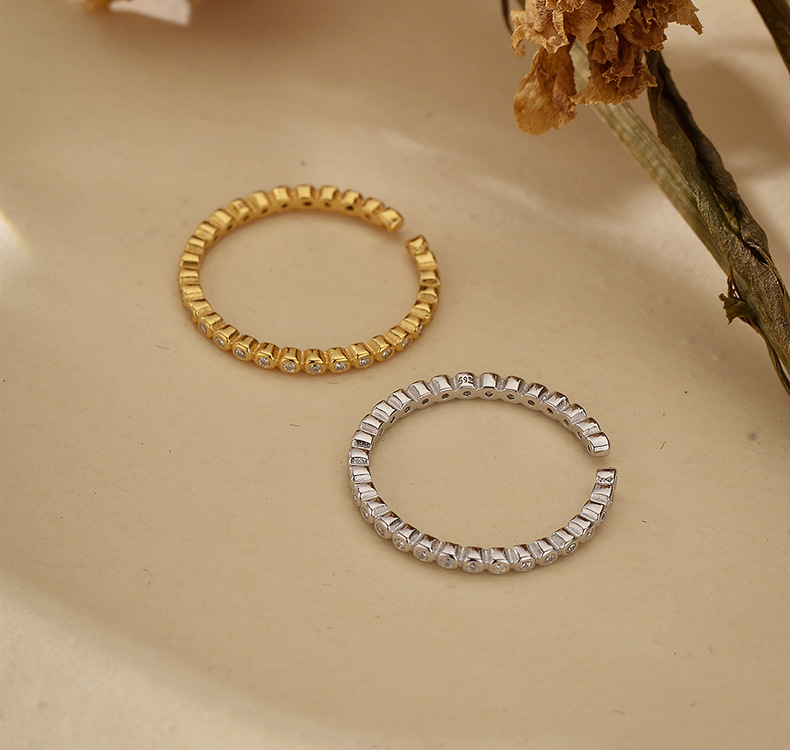 2g Weight Zircon Inlay Material Open Rings Classification 1 Piece Quantity Date, Tea Party Occasion 925 Sterling Silver Material Geometric Pattern All Seasons Season Unisex Gender Simple Style, Shiny Style Plating Craft 925 Sterling Silver Geometric Open Rings 925 Sterling Silver Rings 22