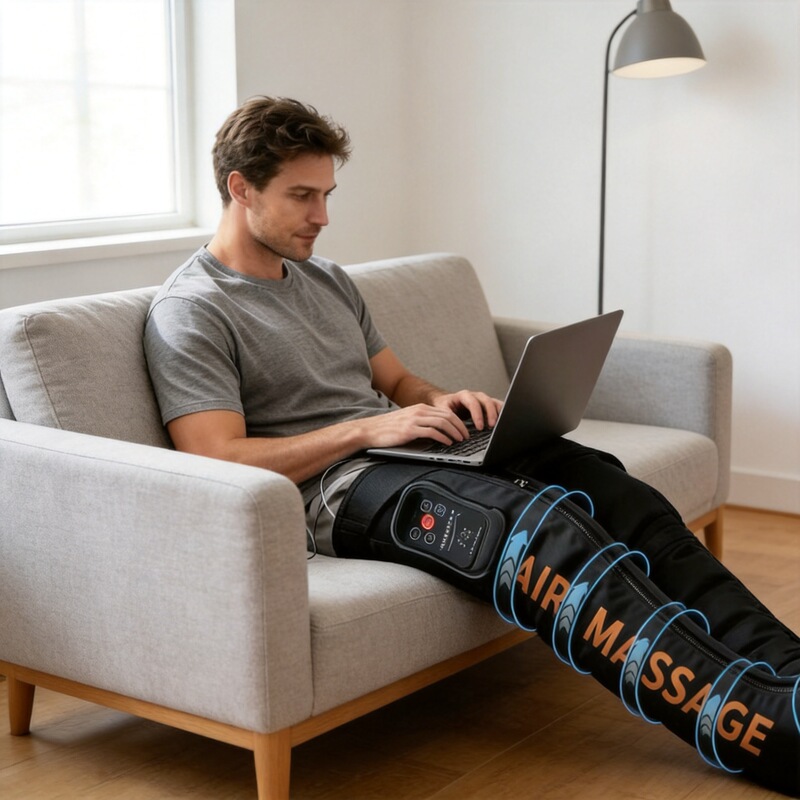 Air Wave Leg Massager with 8 Air Chambers, Air Pressure Circulation Kneading, Home-Use Air Pressure Heat Therapy Massager