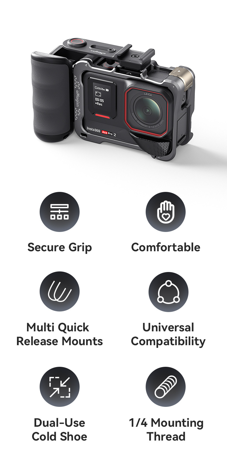 aMagisn Handle Grip Xplorer Kit For Insta360 AcePro2/DJI Action