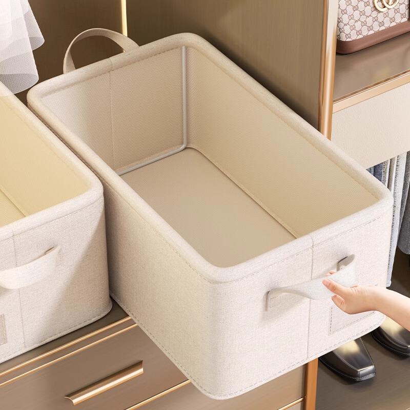 Cross-border Tianshan Cotton and Linen Clothes Finishing Storage Box Wardrobe Clothes Storage Basket Foldable Fabric Pants Storage Box