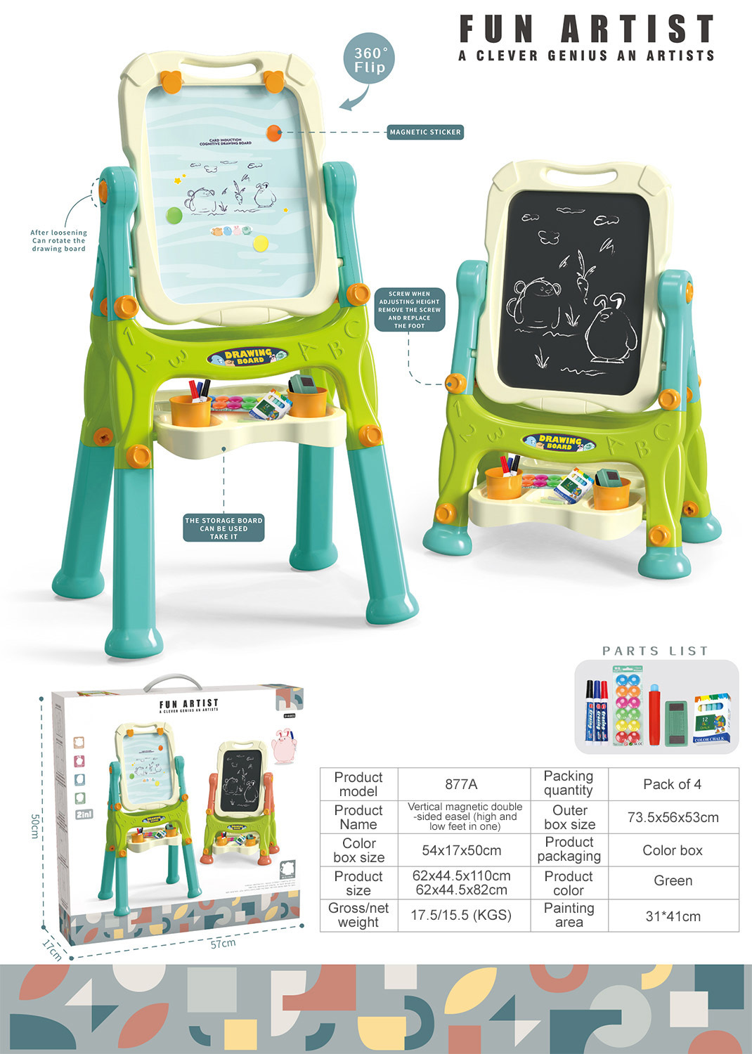 El tablero de dibujo en color de doble cara puede ser graffiti. El tablero de dibujo magnético vertical para niños y bebés puede ser graffiti
