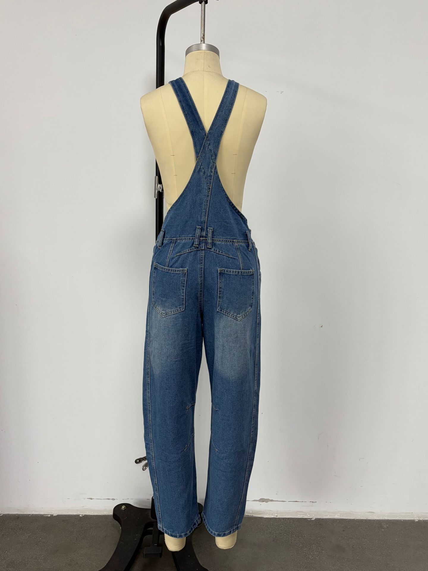 Damen Denim Latzhose Im Retro Stil Weiter Gerader Schnitt_voghion.com