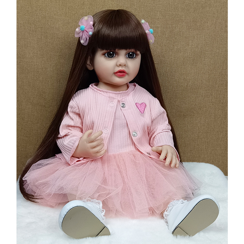 Simulación bebé muñeca de juguete de goma suave falda Rosa pierna recta Dudu renacer Muñeca puede entrar en el agua para acompañar muñeca