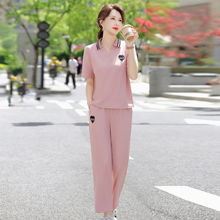 Mother summer western style lapel short sleeve 2025 new suit middle-aged and elderly women's summer fashion casual sportswear