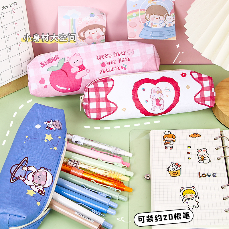 Nuevo caso de lápiz de dibujos animados pu lindo estudiante de la escuela primaria ins gran capacidad chica papelería bolsa caja de lápiz de alto aspecto al por mayor