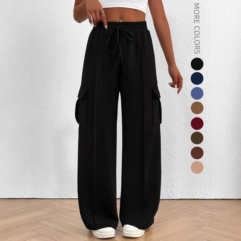 New European and American cross-border women's sports pants, autumn loose wide-leg casual pants, casual workout jogging pants with pockets New European and American cross-border women's sports pants, autumn loose wide-leg casual pants, casual workout jogging pants with pockets