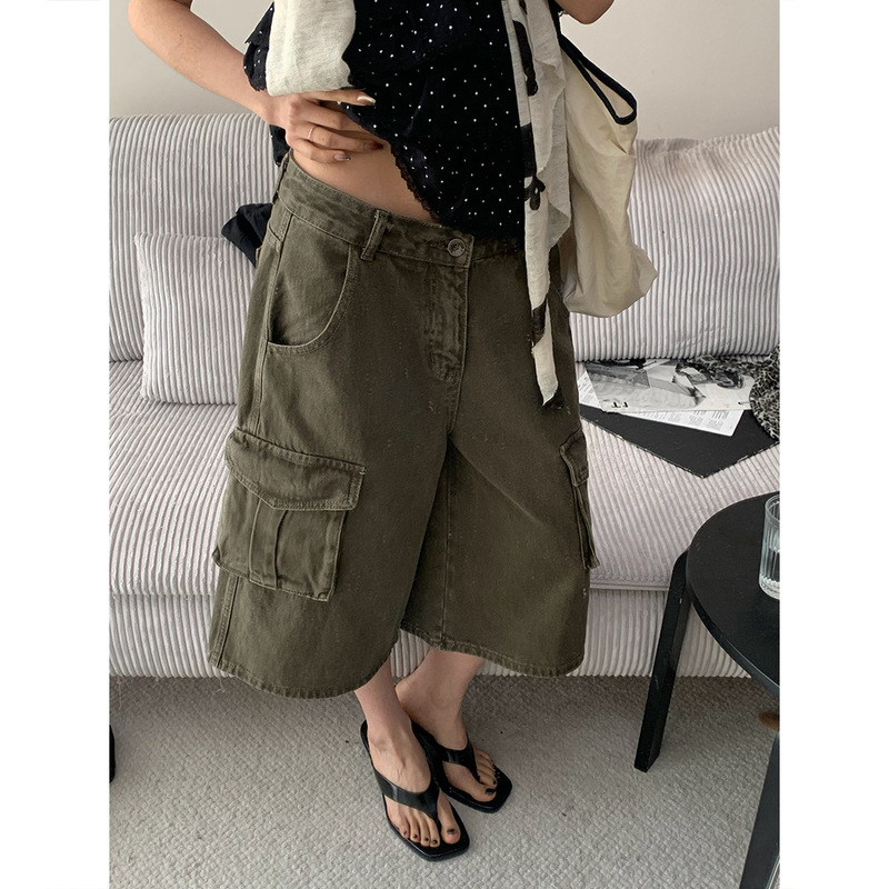 Doris Summer Vintage Stylish Washed White-Washed Five-Point Pants with Large Pockets, Wide-Leg High-Waisted Workwear Denim Jeans for Women Doris Summer Vintage Stylish Washed White-Washed Five-Point Pants with Large Pockets, Wide-Leg High-Waisted Workwear Denim Jeans for Women