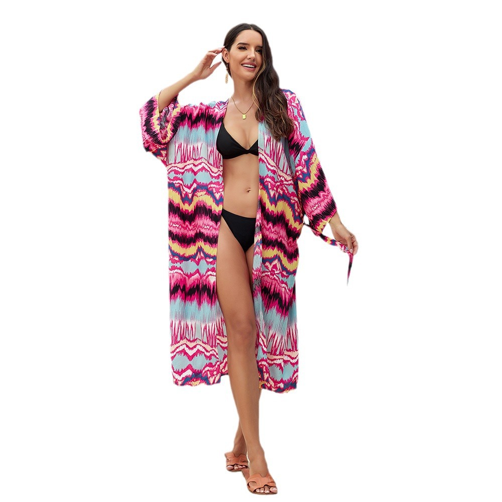 4-Color transfronterizo Amazon rayón impreso playa chal vacaciones cardigan bikini protección solar camisa blusa 3817