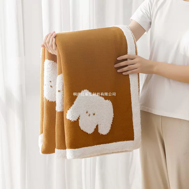 软糯卡通针织儿童小毛毯子夏薄款空调毯沙发盖毯午睡毯盖腿卡其