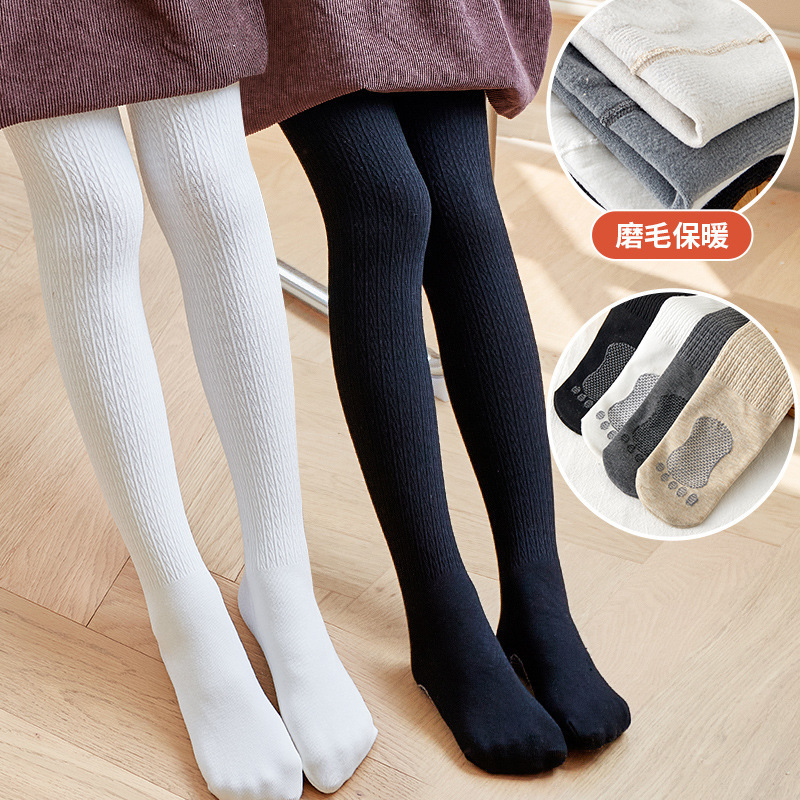 春秋女童精棉打底裤儿童蝴蝶结麻花裤小中大童洋气外穿连裤袜薄绒