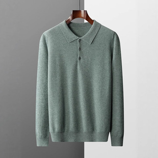 Autumn and Winter Loose Casual Pure Color Cashmere Knitwear Polo Collar Men's Pullover Knitwear Large Size Knitwear Long-Sleeved Top