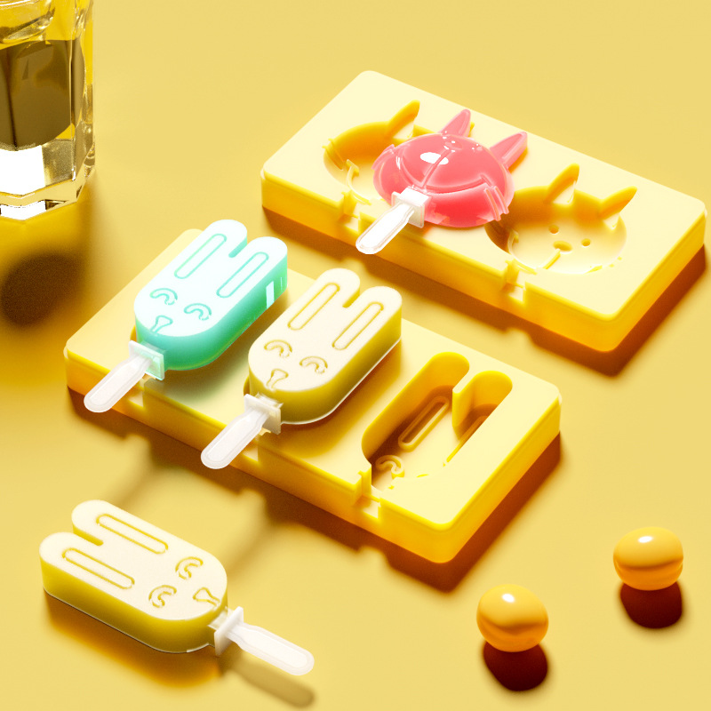2 colores en stock helado molde de silicona con tapa conejo gato helado DIY helado molde en stock al por mayor
