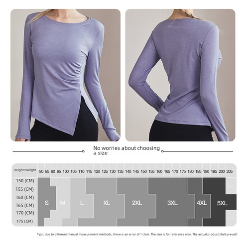 Women's Stretch Slimming Exercise Top Quick-Drying Breathable Running Long-Sleeve Yoga Clothes for Plus Size 220 lbs