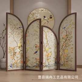 新中式不规则造型屏风茶室禅意可移动装饰隔断屏风实木落地折屏