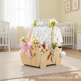 跨境木质新生儿衣服收纳架儿童绘本玩具收纳箱多功能收纳篮