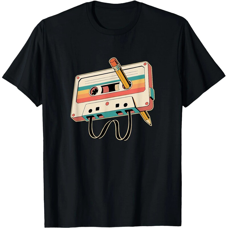 Vintage Cassette Tape and Pencil 80S 90S Music Retro Party T-Shirt Men Humor t Shirts Short-Sleeve Vintage Cassette Tape and Pencil 80S 90S Music Retro Party T-Shirt Men Humor t Shirts Short-Sleeve
