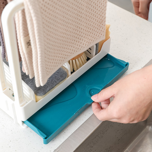 Kitchen punch-free storage rack desktop wall-mounted dual-purpose drain rag rack household countertop sink storage sponge rack