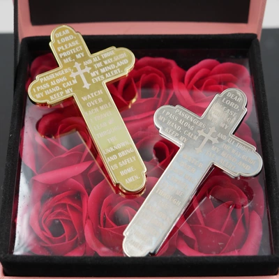 Jz31-Metal Cross Car Sun Visor Clip Prayer for Peace and Blessing Car Decoration Clip Car Hanging Ornament