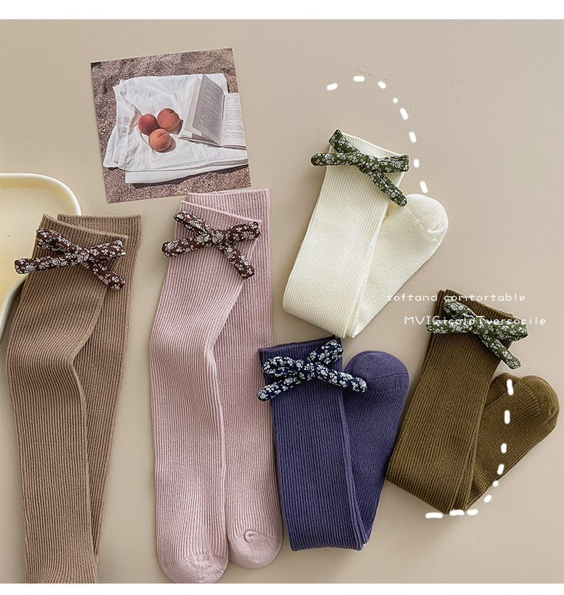 Girl's Cute Vintage Style Pastoral Bow Knot Cotton Crew Socks 1 Piece display picture 1