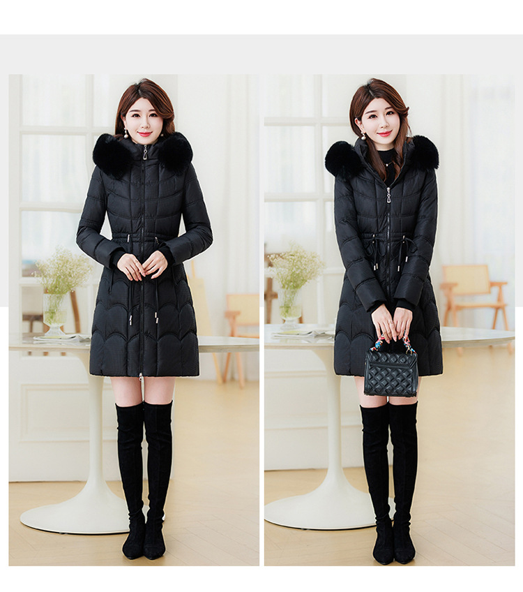 Women's Mid-length Down Jacket With Fur Collar Slim Fit Winter Coat_voghion.com