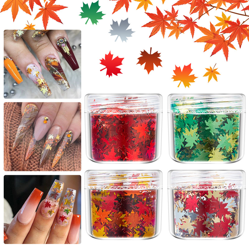 Cross-border nail maple leaf sequins wholesale laser ultra-thin autumn leaves nail flash patch manual flow hemp DIY