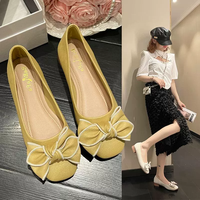 Туфли с мелким ртом и бантом женские весна-лето-осень 2023 нежный ветер туфли на плоской подошве с мягкой подошвой женская обувь с мелким ртом оптом