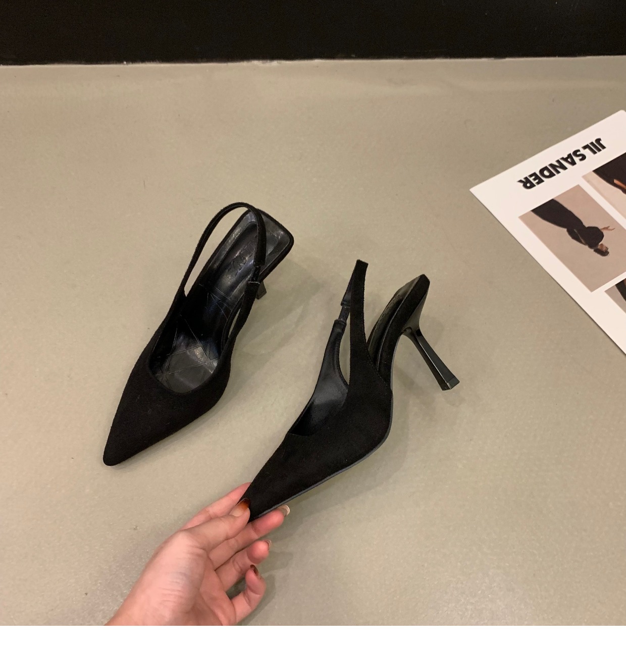 Niche French high-heeled black toe sandals fairy shoes 2023 new spring and summer pointed toe temperament single shoes_voghion.com