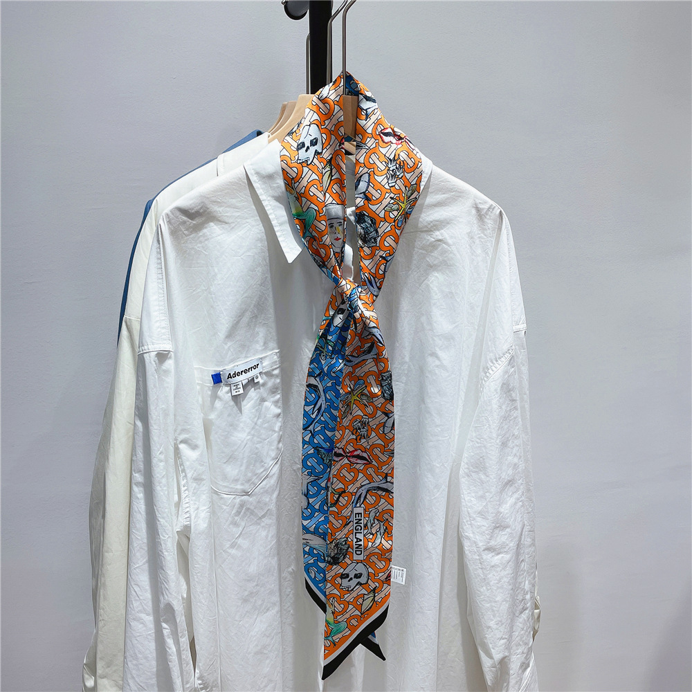 Original Bt Letter Extended Professional Small Scarf Tied with Handle Bag with Hair Tie Imitation Silk Twill Silk Scarf Streamer High-End