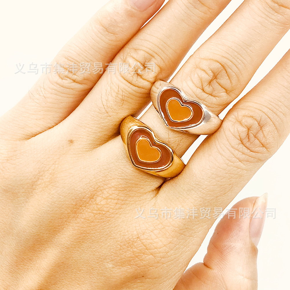 Anillo De Cobre Con Elemento De Amor Doble De Moda display picture 2