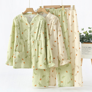 New Moon Clothing Pure Cotton Summer Thin Pure Cotton Gauze Maternal Nursing Pajamas Spring and Autumn Postpartum Nursing Home Clothing