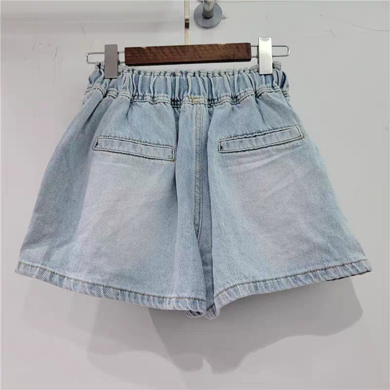Estación Europea 2023 nueva industria pesada europea estrellado diamante alta cintura adelgazamiento pierna ancha pantalones cortos de mezclilla las mujeres image 3