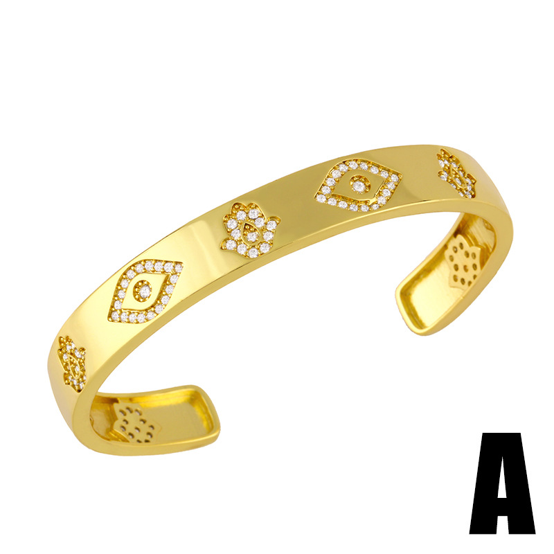 Fashion wide-brimmed hollow eye palm copper inlaid zircon bracelet wholesale