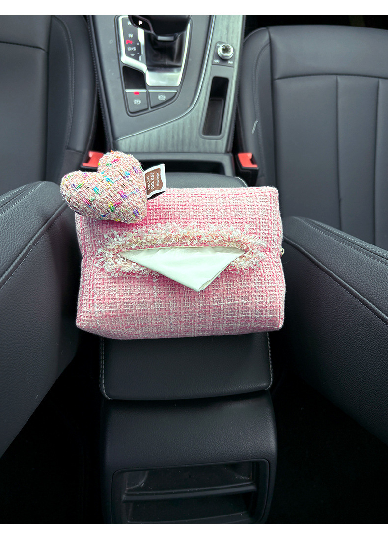 Cute Peach Heart Hanging Car Tissue Box for Home and Car Use, Car Armrest Box Tissue Holder