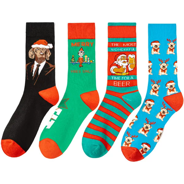 Cotton Women's Manufacturer Wholesale Four-Season Christmas Dog European and American Mid-Tube Trendy Socks Men's Socks Amazon Foreign Trade Large Size Gift Socks