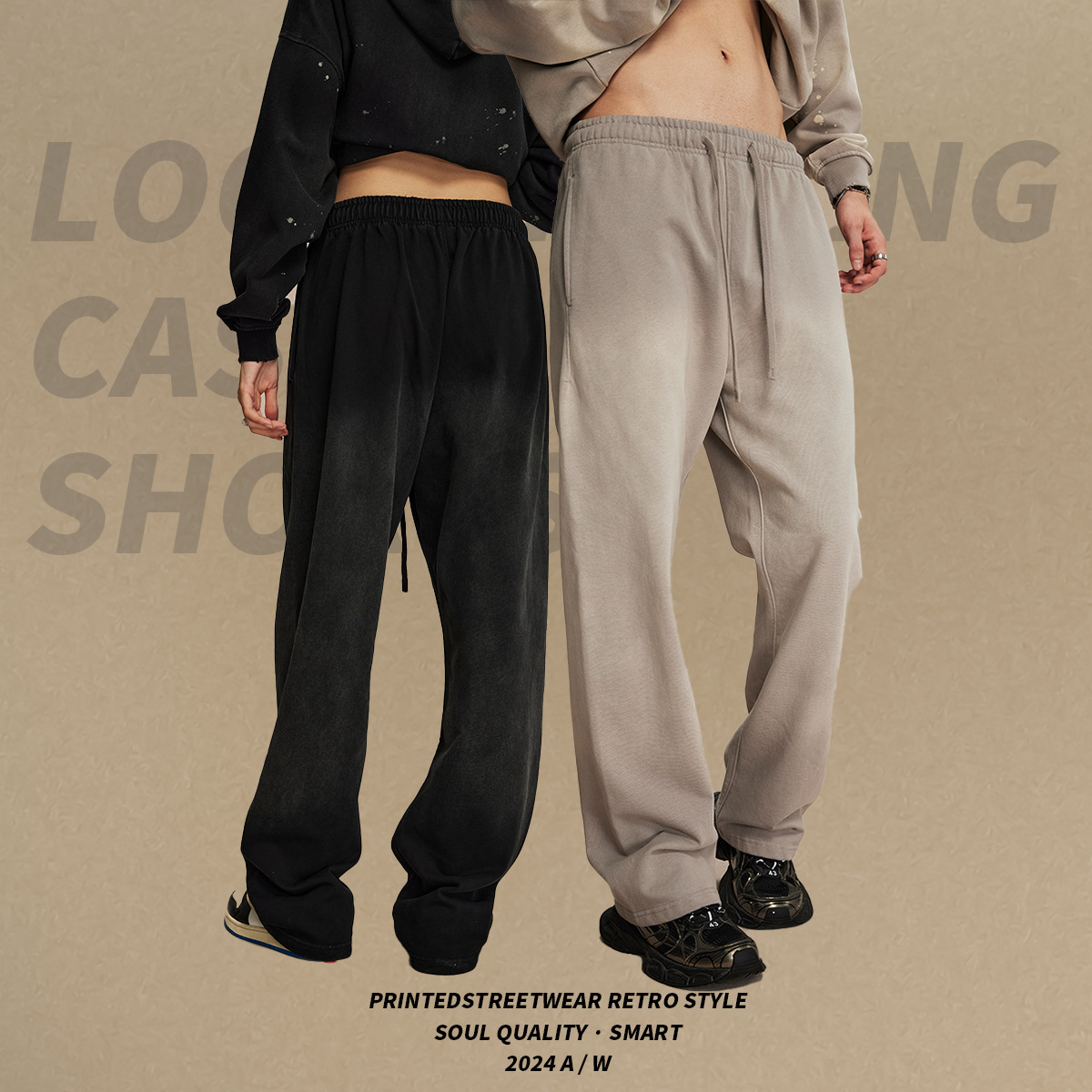Pantalones de hombre de otoño nuevos productos de marca de moda americana lavado con agua para hacer viejos pantalones deportivos de hombre rectos sueltos callejero retro pantalones de hombre image 5